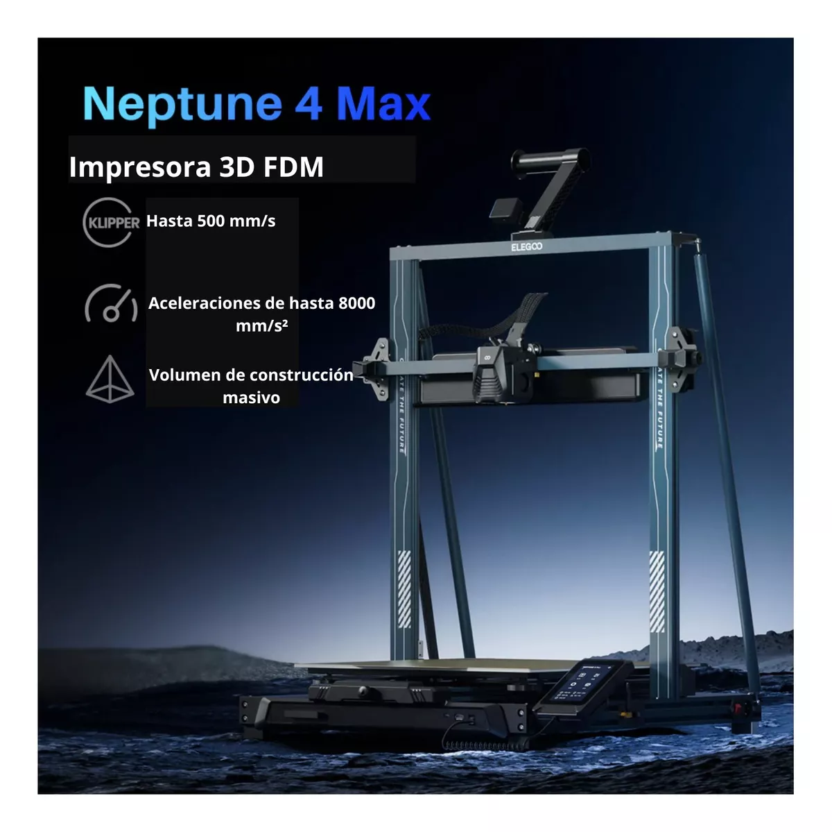 Neptune 4max 420x420x480mm Klipper 500mms Impresora 3D FDM ELEGOO