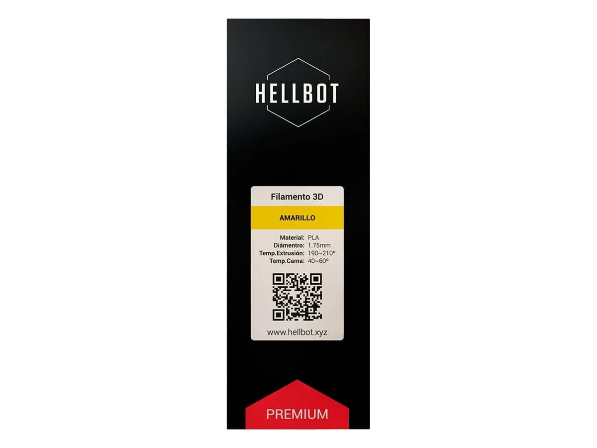 AMARILLO SIN CARRETEL Filamento Hellbot PLA HELLBOT Filamento 3D 1,75mm x 1KG ECOFILA 3650